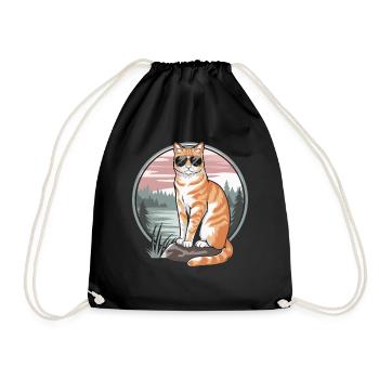 Tabby Orange Cat With Sunglasses - Drawstring Bag - black - Front