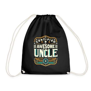 Certified Awesome Uncle Family Uncles Niece Nephew - Drawstring Bag - black - Front