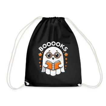 Booooks Geist Halloween Buch Bücherwurm Lesung - Turnbeutel - Schwarz - Vorne