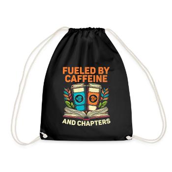Angetrieben von Koffein und Chapters Book Bookworm - Turnbeutel - Schwarz - Vorne