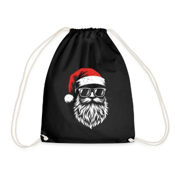 Bärtiger Weihnachtsmann Gesicht Sonnenbrille Bart Bärte - Turnbeutel - Schwarz - Vorne