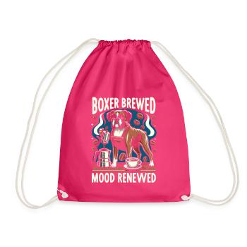 Boxer Brewed Mood Renewed Caffeine Lover Dog - Drawstring Bag - fuchsia - Front