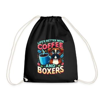 Das Leben ist besser mit Kaffee und Boxershorts Koffein - Turnbeutel - Schwarz - Vorne