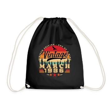 March 1986 Birthday March 1986 March - Drawstring Bag - black - Front