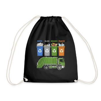 Recycling Trash Garbage Truck Trash Collector - Drawstring Bag - black - Front