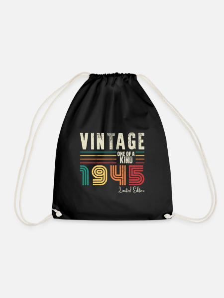 Vintage 1945, Vintage 1945 Birthday Gift - Drawstring Bag - black