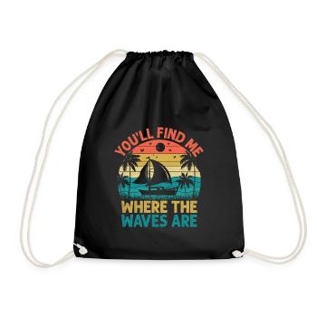 You'll Find Me Where The Waves Are Paddle Boat - Drawstring Bag - black - Front