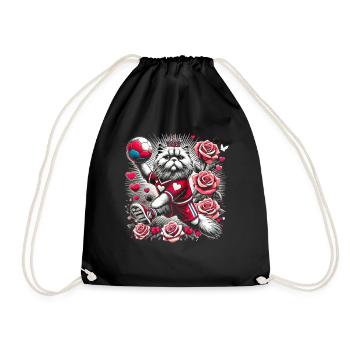 Valentine Theme Handball Sports Athlete - Drawstring Bag - black - Front