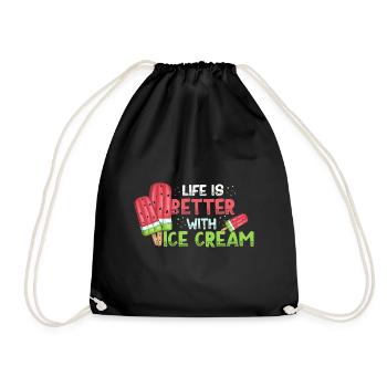 Life is better with ice cream - Drawstring Bag - black - Front