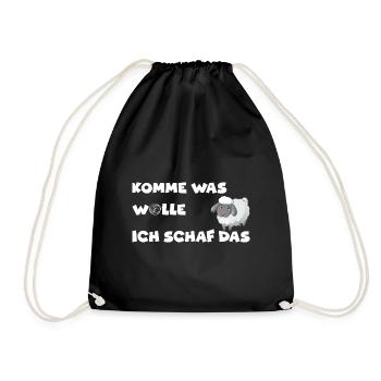 Komme was Wolle, Ich schaf das - lustiges schaf - Turnbeutel - Schwarz - Vorne