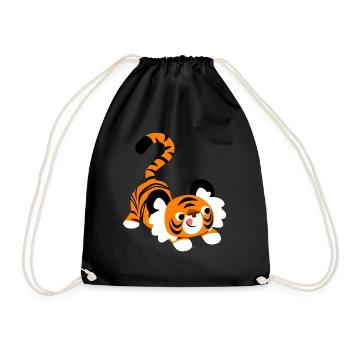 Cute Cartoon Tiger Ready To Pounce!! by Cheerful - Drawstring Bag - black - Front