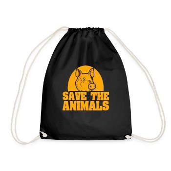 Animal welfare pig animal lover animal - Drawstring Bag - black - Front
