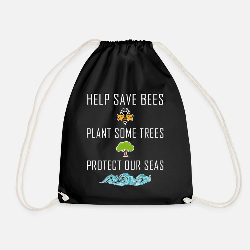 Save the Bees Bees Environment Sea Environmental Protection - Drawstring Bag - black