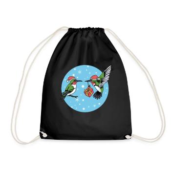 Christmas Hummingbird Gift Tshirt Bird Fan - Drawstring Bag - black - Front
