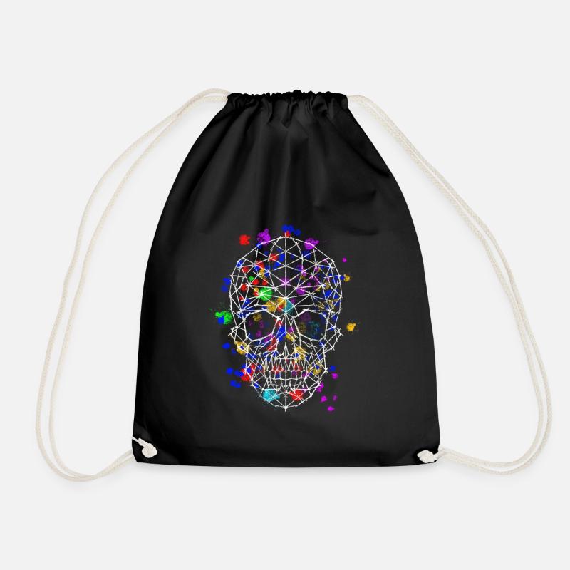 Geometric skull - Drawstring Bag - black