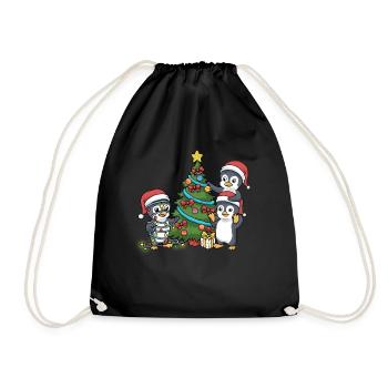 Christmas Penguin Christmas Penguin Tree Advent - Drawstring Bag - black - Front