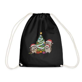 Christmas Hedgehog Christmas Tree Decorate Advent - Drawstring Bag - black - Front