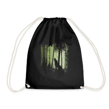 Forest Howling Wolf Silhouette - Drawstring Bag - black - Front