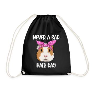 Guinea Pig Gift Woman Never A Bad Hair Day - Drawstring Bag - black - Front