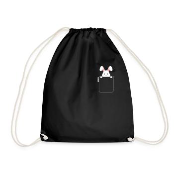 Rabbit in pocket with label - Drawstring Bag - black - Front