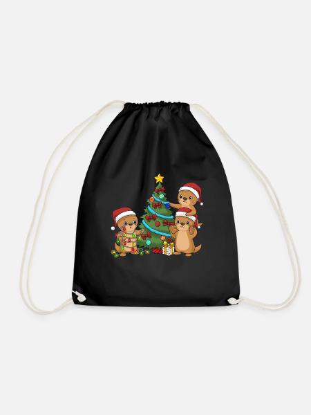 Christmas Otter Shirt Christmas Tree Otter - Drawstring Bag - black