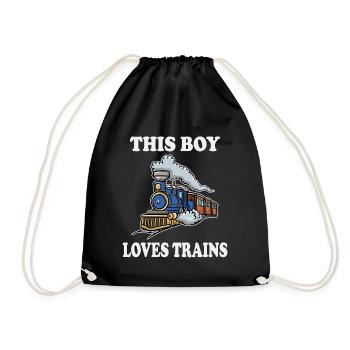 This Boy Loves Trains - Drawstring Bag - black - Front
