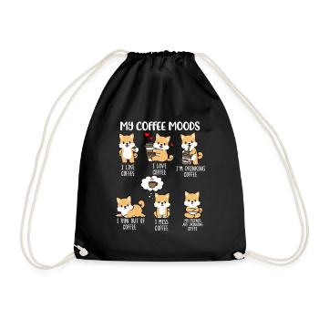 Coffee lover gift Shiba Inu coffee dog - Drawstring Bag - black - Front