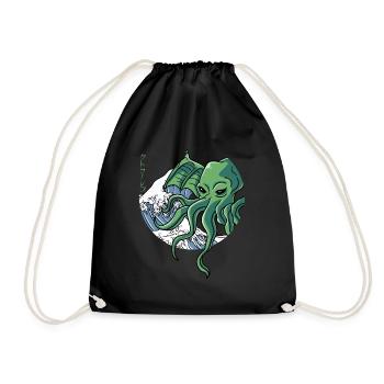 The Great Wave Before Kanagawa Cthulhu Gift - Drawstring Bag - black - Front