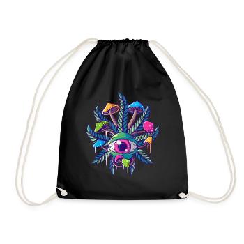 Trippy Goa Psychedelic Rave Trip Mushrooms Eye - Drawstring Bag - black - Front
