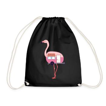 Flamingo Camper Van Camping Outdoor Watvogel - Turnbeutel - Schwarz - Vorne