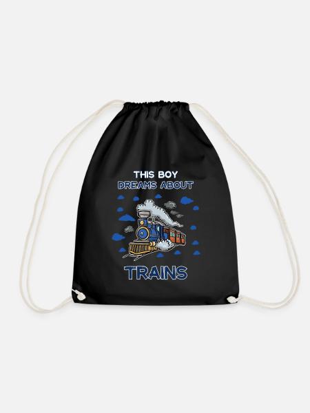 This Boy Dreams About Trains - Drawstring Bag - black
