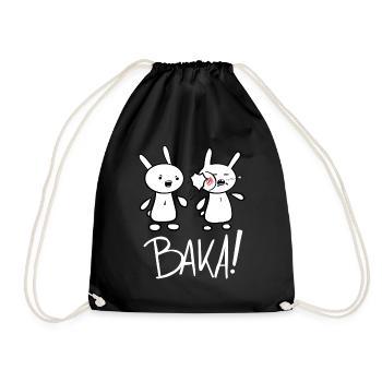 Funny Japan Baka Rabbit Slapping Anime and Man - Drawstring Bag - black - Front