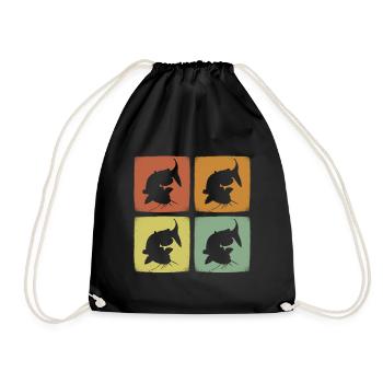 Vintage Catfish Retro Fish Water Animal - Drawstring Bag - black - Front