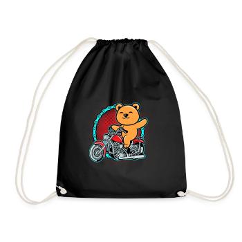 Bear Riding Motorcycle - Drawstring Bag - black - Front