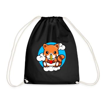 Red Panda Sitting On A Cloud And Eating Ramen - Drawstring Bag - black - Front