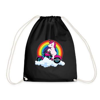 Unicorn Riding Motorbike - Drawstring Bag - black - Front