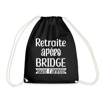 Retraite apéro bridge cadeau femme retraité cartes - Sac de sport léger - noir - Devant