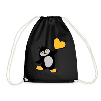 Friendly penguin shows heart - Drawstring Bag - black - Front