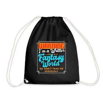 Warning I'm A Writer I Live In A Fantasy World - Drawstring Bag - black - Front