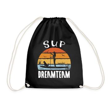 Stand Up Paddling T-Shirt Damen Hund SUP mit Hund - Turnbeutel - Schwarz - Vorne
