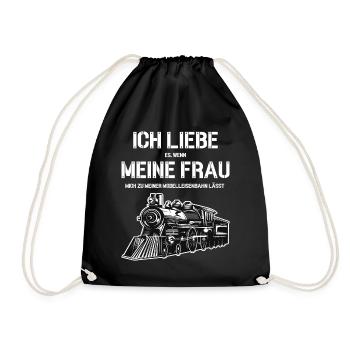 Modellbau T-Shirt Modelleisenbahn Modellzug - Turnbeutel - Schwarz - Vorne