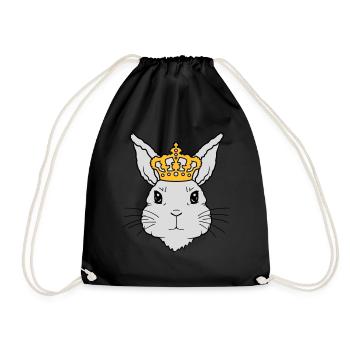 King Rabbit Crown Face - Drawstring Bag - black - Front