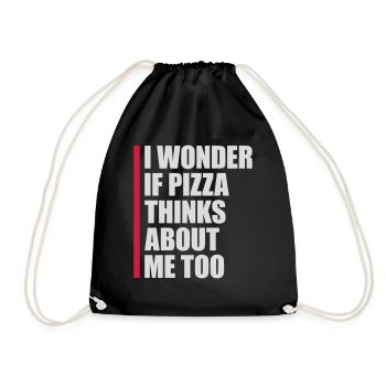 pizza thinks about me - Drawstring Bag - black - Front