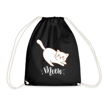 Cute Kawaii Funny Cat Saying Meow - Drawstring Bag - black - Front