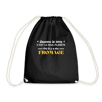 sauvons la terre c'est la seul planète du fromage - Sac de sport léger - noir - Devant