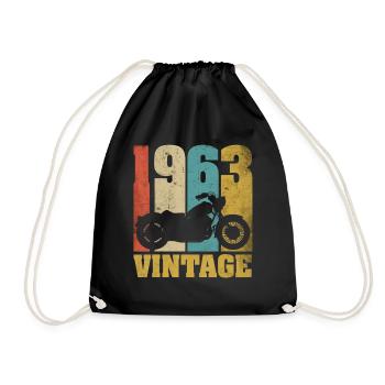 1963 Born birthday biker motorcycle gift - Drawstring Bag - black - Front