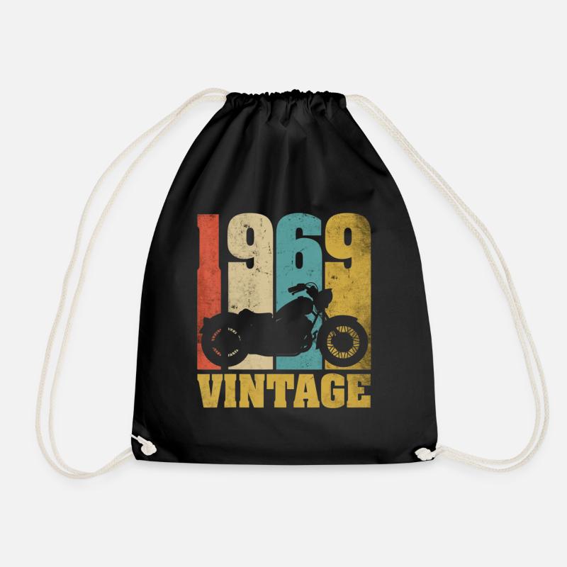 1969 Born birthday biker motorcycle gift - Drawstring Bag - black