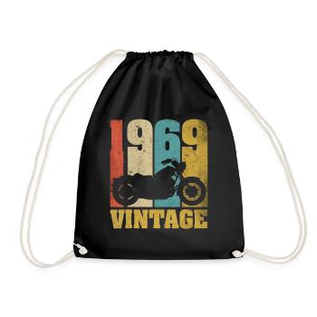 1969 Born birthday biker motorcycle gift - Drawstring Bag - black - Front