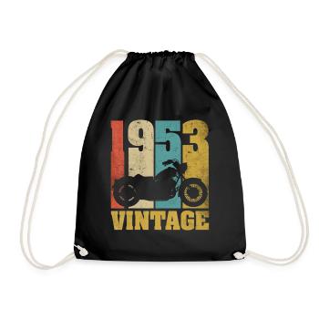 1953 Born birthday biker motorcycle gift - Drawstring Bag - black - Front