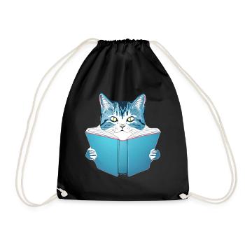 Books Cat Cat Reading Kitten Book Domestic Cat - Drawstring Bag - black - Front